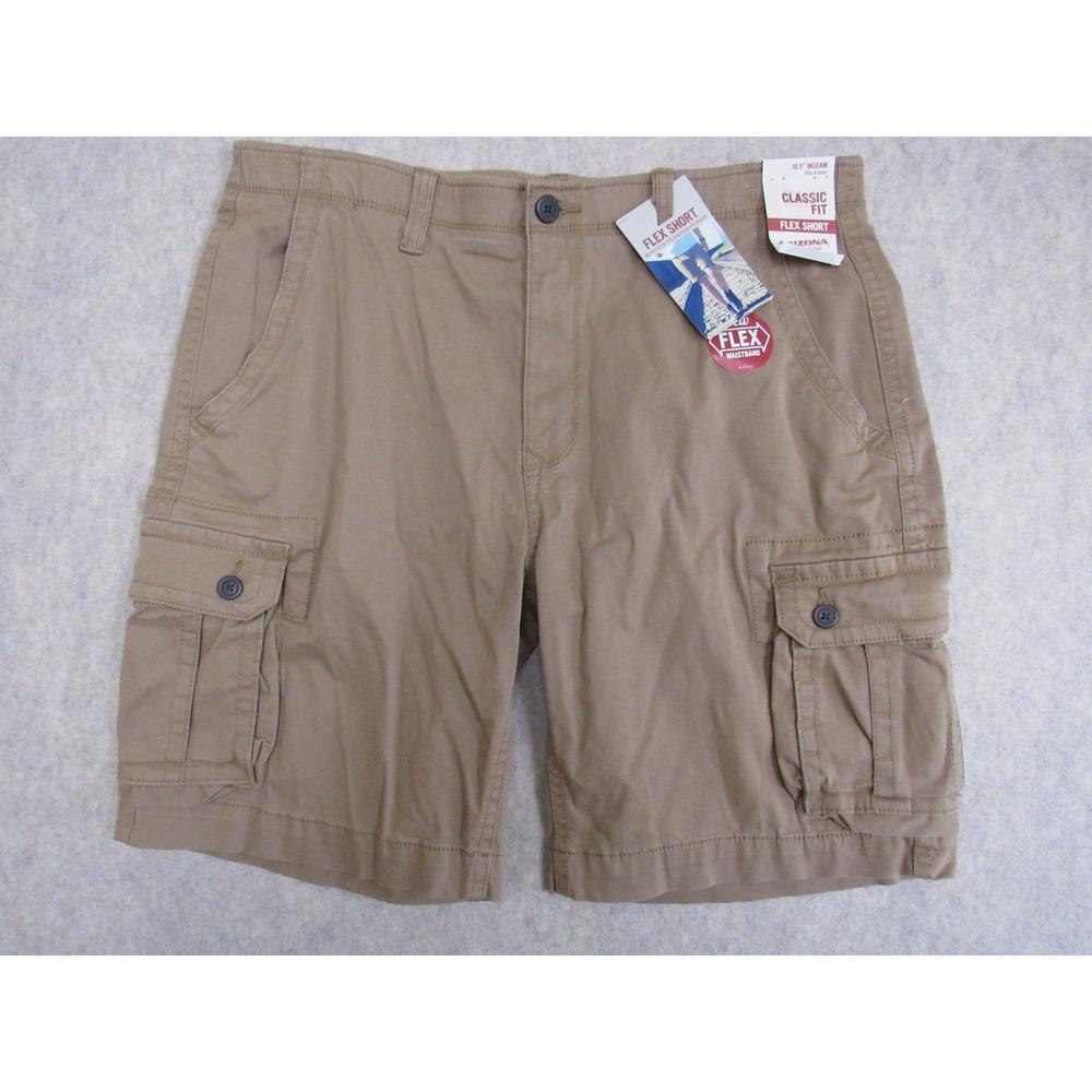 Arizona Jean Co Mens Flex Cargo Shorts Walnut Khaki Classic Fit Size 36 NWT